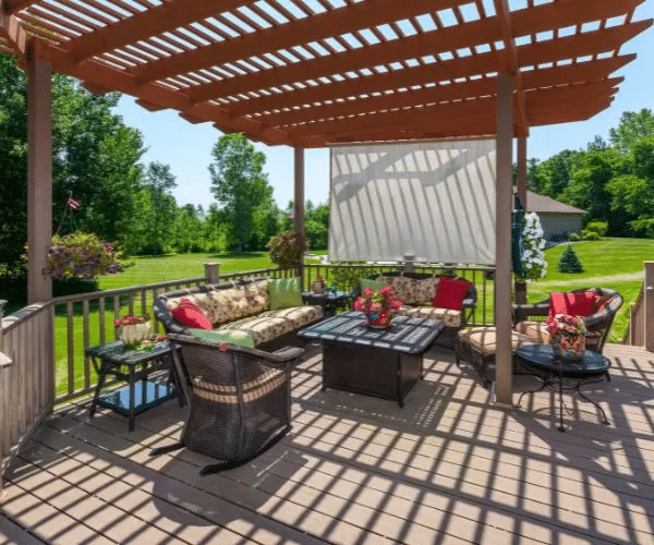 Wood deck under a pergola